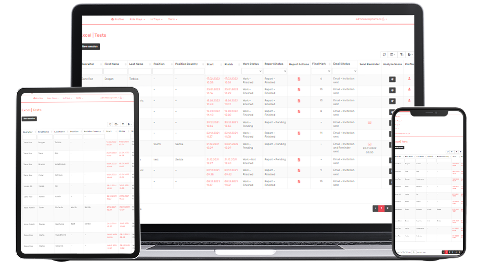 Snimak ekrana ReTest platforme za online testiranje